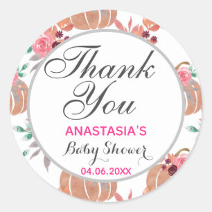 Rustic Floral Fall Autumn Thank You Baby Shower Classic Round Sticker