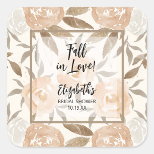 Rustic Floral Fall in Love Bridal Shower Square Sticker