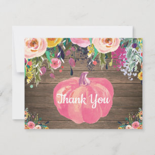 Rustic Floral Fall Pumpkin Thank You Card