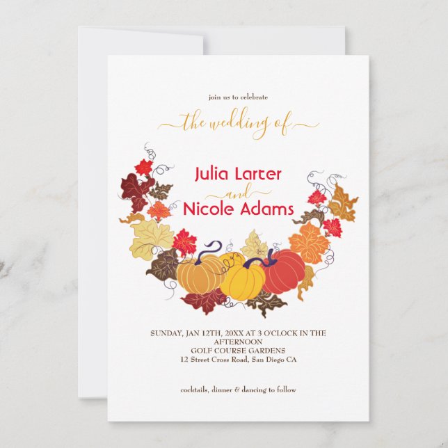 Rustic Floral Fall Pumpkin Woodland Wedding Invitation (Front)