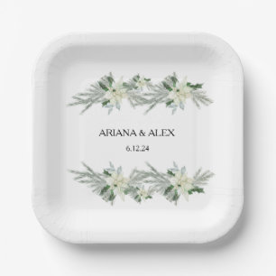 Rustic Floral Fall Winter Wedding Paper Plate