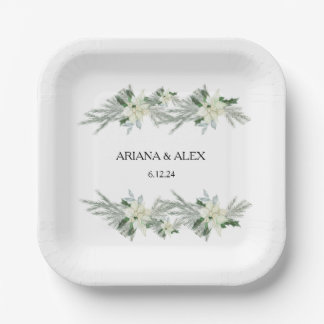 Rustic Floral Fall Winter Wedding Paper Plate
