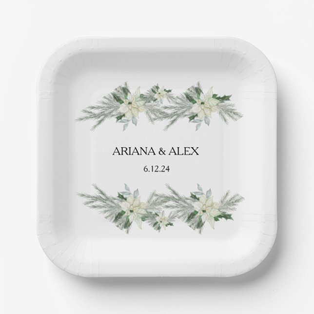 Rustic Floral Fall Winter Wedding Paper Plate (Front)