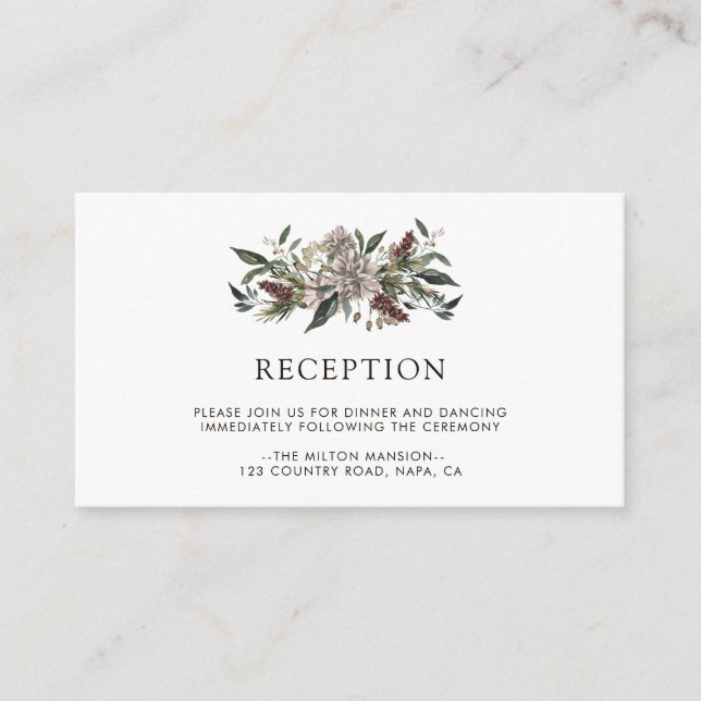 Rustic Floral Fall Winter Wedding Reception Enclosure Card (Front)