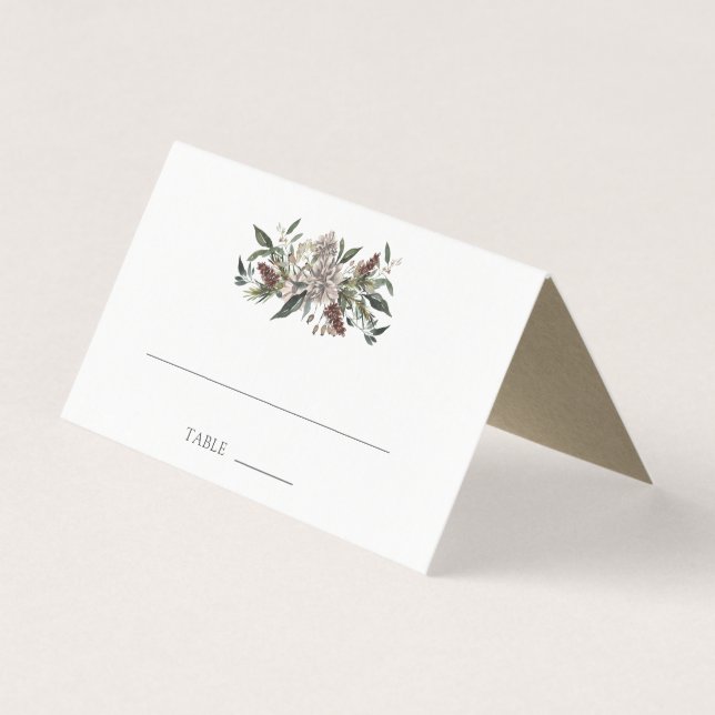 Rustic Floral Fall Winter Wedding Table Place Card (Front)