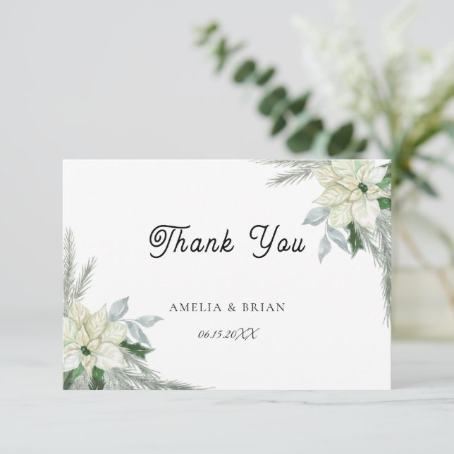 Rustic Floral Fall Winter Wedding Thank You Card (Standing Front)