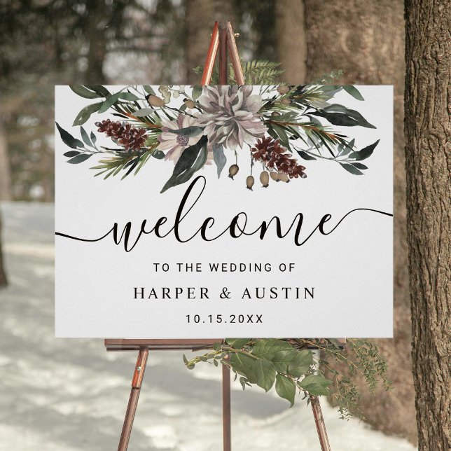 Rustic Floral Fall Winter Wedding Welcome Sign (Creator Uploaded)