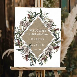 Rustic Floral Fall Winter Wedding Welcome Sign