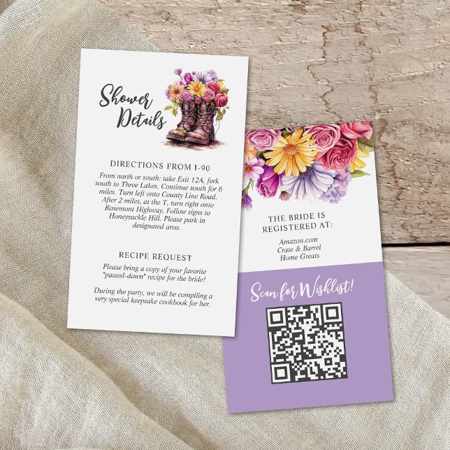 Rustic Floral Farm Boot Bridal Shower Details Card (Creator Uploaded)