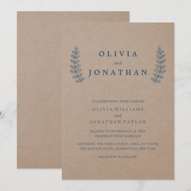 Rustic Floral | Faux Kraft Wedding Invitation (Front/Back)
