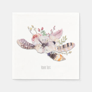 Rustic Floral & Feathers Boho Chic Custom Party Napkin