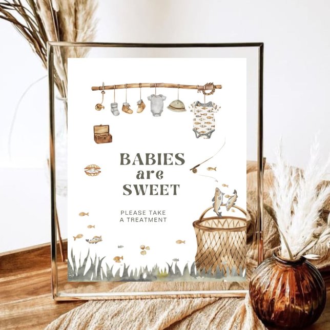 Rustic Floral Fishing Babies Are Sweet Baby Shower Poster (Creator Uploaded)