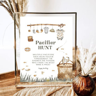 Rustic Floral Fishing Pacifier Hunt Baby Shower Poster