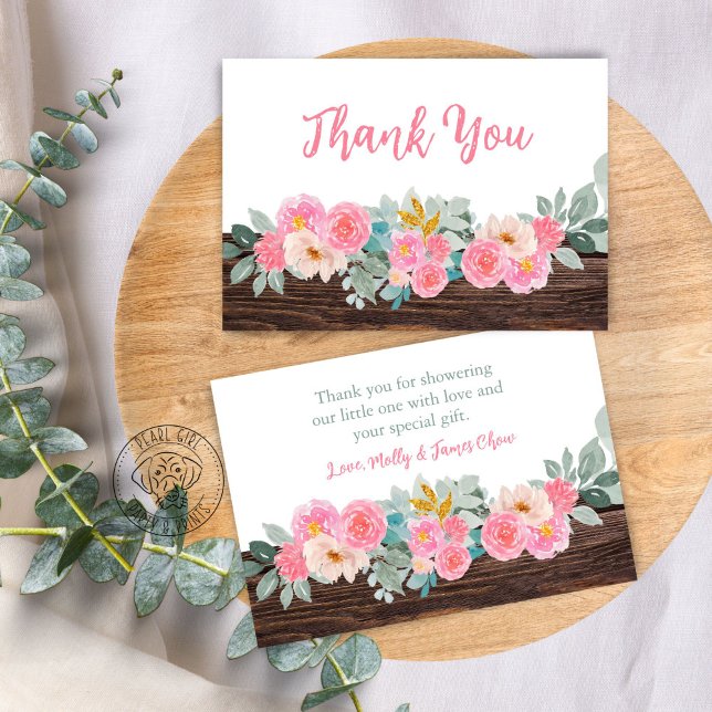 Rustic Floral Flat Thank You Card (Creator Uploaded)