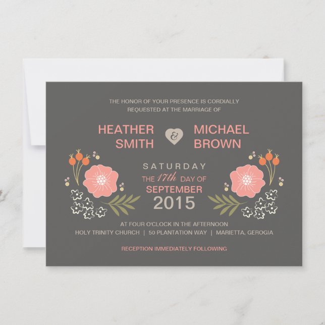 Rustic Floral Formal Style Wedding Invitations (Front)