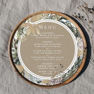 Rustic Floral Frame Fall Winter Wedding Circle Menu