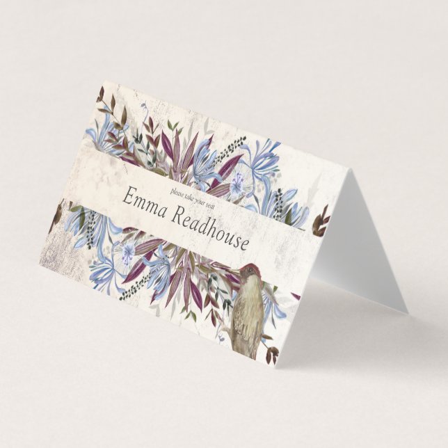 Rustic floral frame with birds business card (Front)