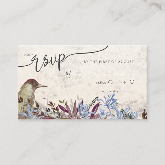 Rustic floral frame with birds enclosure rsvp (Front)