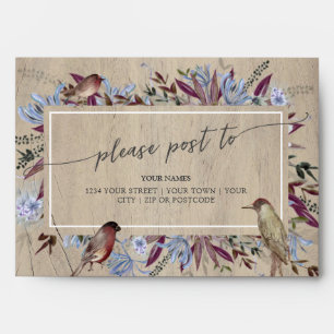Rustic floral frame with birds envelope