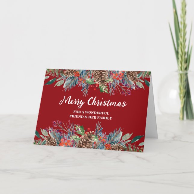 Rustic Floral Friend & Family Christmas Card (Front)