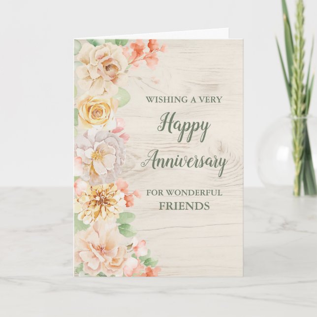 Rustic Floral Friends Wedding Anniversary Card (Front)