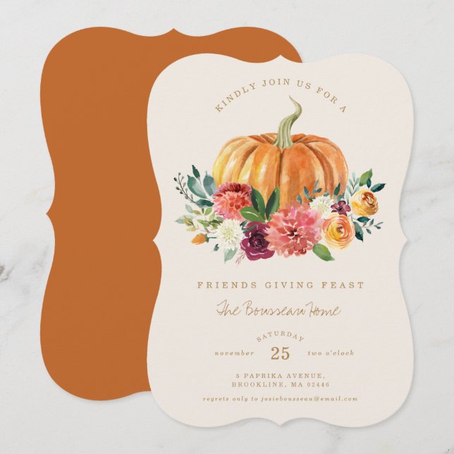 Rustic Floral Friendsgiving Dinner Invitation (Front/Back)