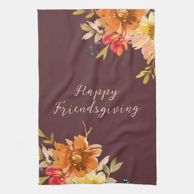 Rustic Floral Friendsgiving  Tea Towel (Vertical)