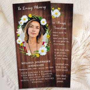 Rustic Floral Funeral Memorial Prayer Card Photo  