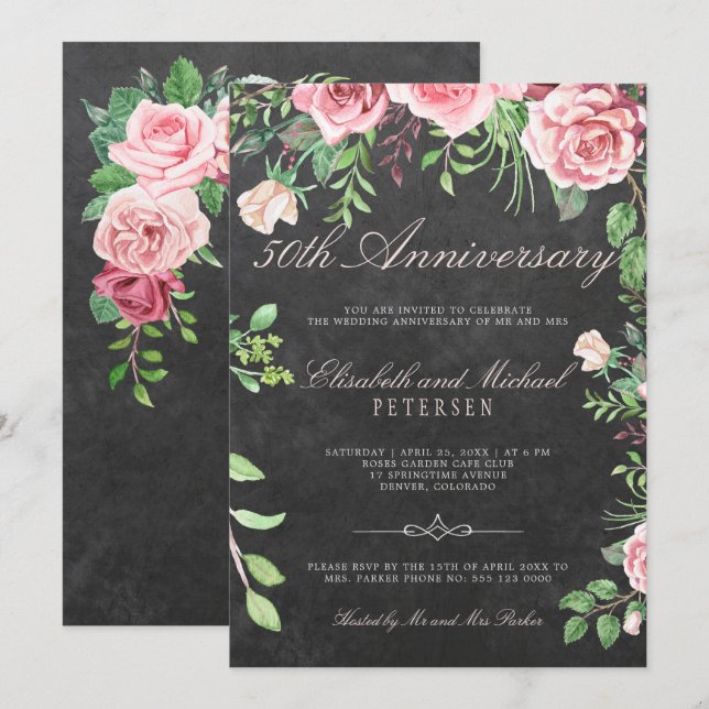 Rustic Floral Garden 50th Wedding Anniversary Invitation (Front/Back)