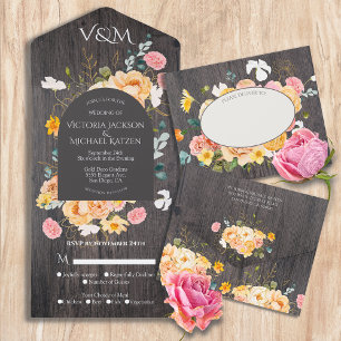 Rustic Floral Garden Wedding All In One Invitation