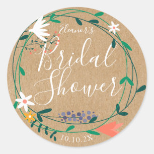 Rustic Floral Garland Bridal Shower Favour Classic Round Sticker