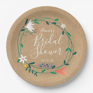 Rustic Floral Garland Bridal Shower Paper Plate