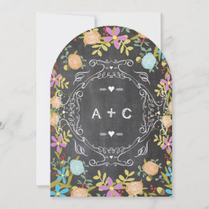 Rustic Floral Garland Chalkboard Wedding Invitation