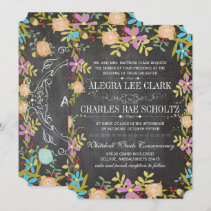 Rustic Floral Garland Chalkboard Wedding Invitation