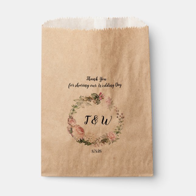 Rustic Floral Garland Custom Wedding Favour Bag (Front)