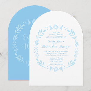 Rustic Floral Garland Folk Art Blue Wedding Invitation