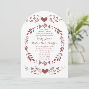Rustic Floral Garland Folk Art Marsala Wedding Invitation