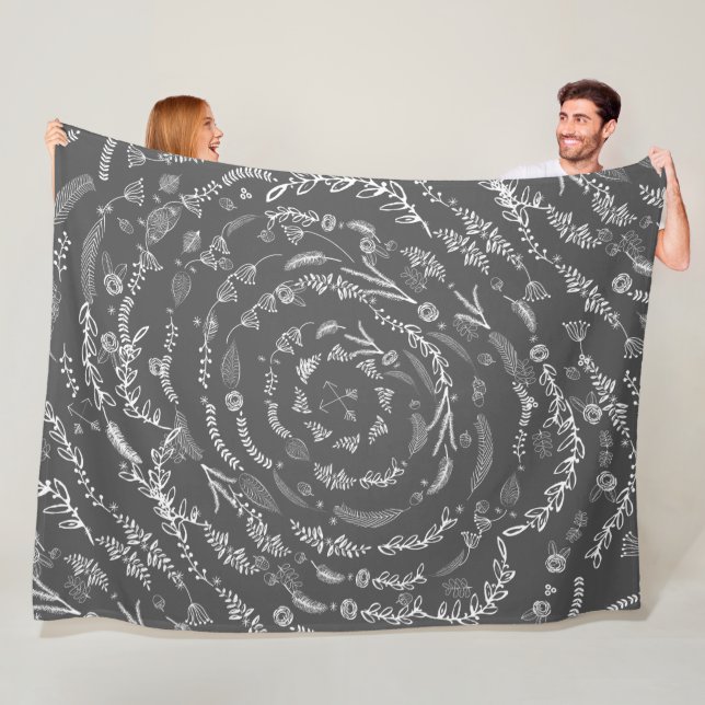 Rustic Floral Garland Folk Art Pattern Fleece Blanket (In Situ)