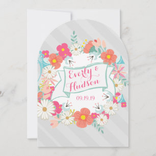 Rustic Floral Garland Folk Art Pattern Wedding Invitation