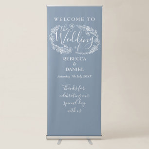 Rustic Floral Garland Script Wedding Welcome Retractable Banner