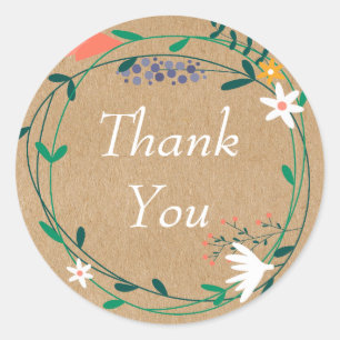 Rustic Floral Garland Wedding Thank You Favour Classic Round Sticker