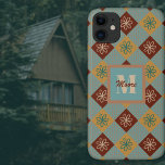 Rustic Floral Geometric Gingham-Fading Sun Palette iPhone 11 Case<br><div class="desc">Floral gingham with ovals in various shades vanilla beige,  dark chilli pepper red,  dark teal (turquoise),  seaglass blue,  harvest gold,  and terracotta (burnt orange). Other colorways available.</div>