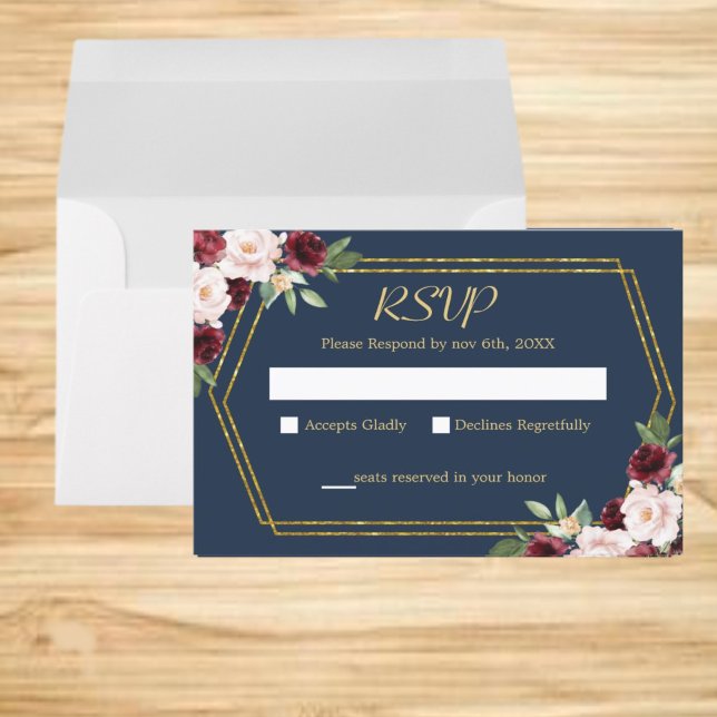 Rustic Floral Geometric Handwritten Script Wedding RSVP Card (Creator Uploaded)