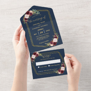 Rustic Floral Geometric Wedding (no ENV needed) All In One Invitation