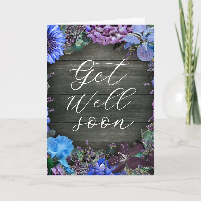 Rustic Floral Get Well Soon Personalized Greeting  Card (Front)