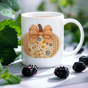 Rustic Floral Gingham Autumn Pumpkin Coffee Mug