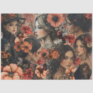 Rustic Floral Girly Fantasy Art Collage Decoupage Tissue Paper