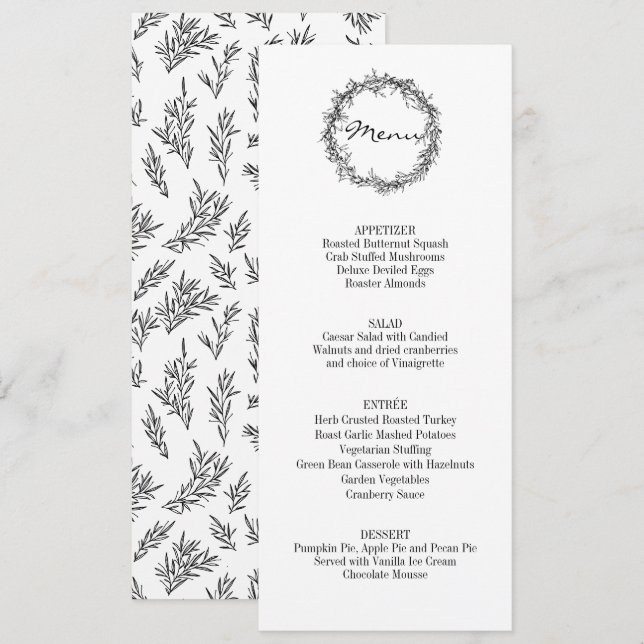 Rustic Floral Give Thanks Thanksgiving Dinner Menu Invitation (Front/Back)