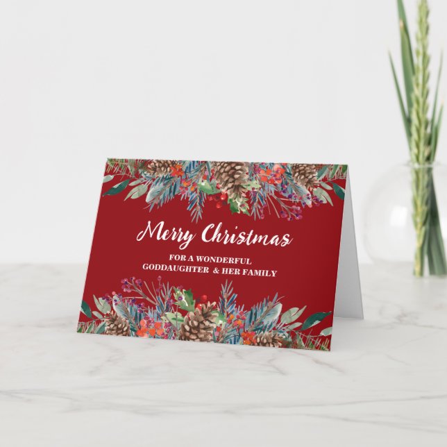 Rustic Floral Goddaughter & Family Christmas Card (Front)