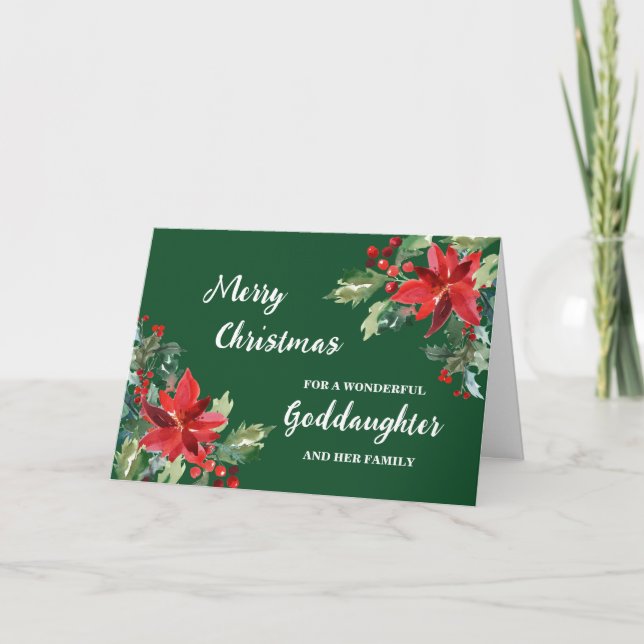 Rustic Floral Goddaughter & Family Merry Christmas Card (Front)